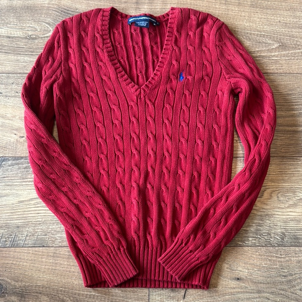 Ralph Laure Red Cable Knit Sweater